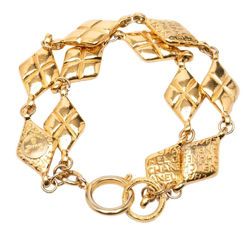 Chanel Logo Quilted Bracelet Double Chain Gold Plated — view 3