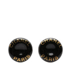 Chanel Logo Earrings Black Gold Enamel Metal