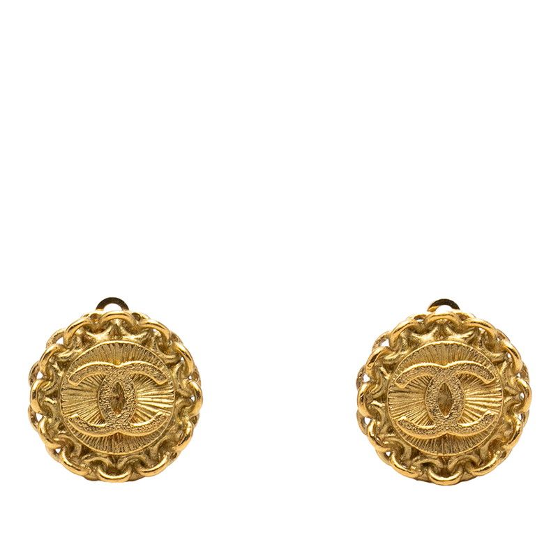 Chanel CC Logo Vintage Earrings Gold Plated