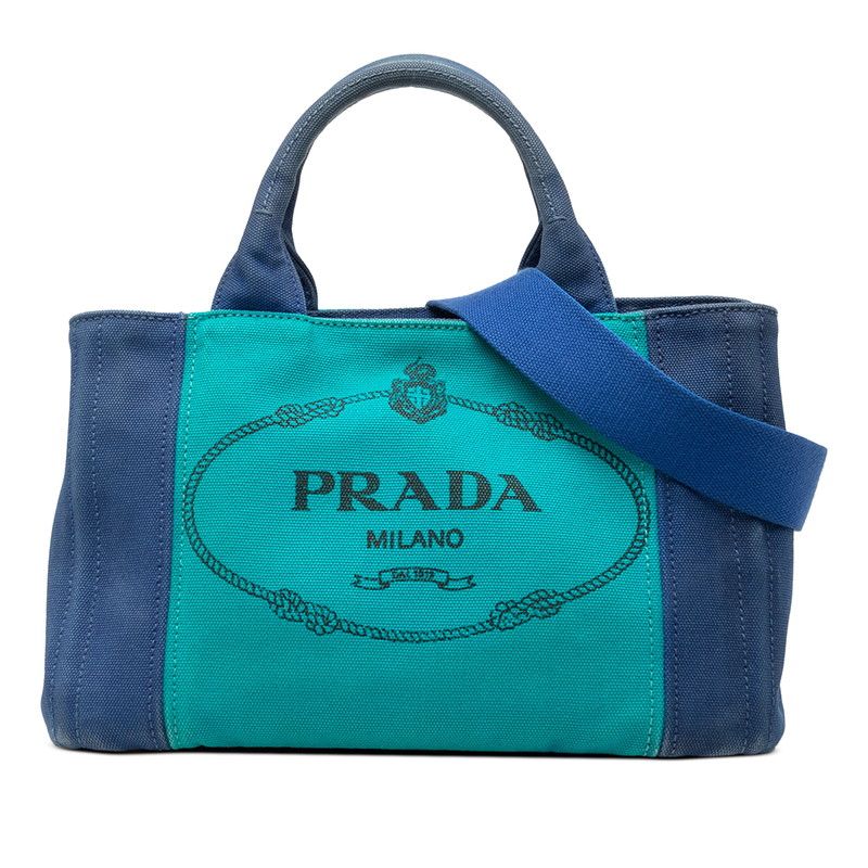 Prada Canapa Mini 2-Way Shoulder Bag Blue Green Canvas