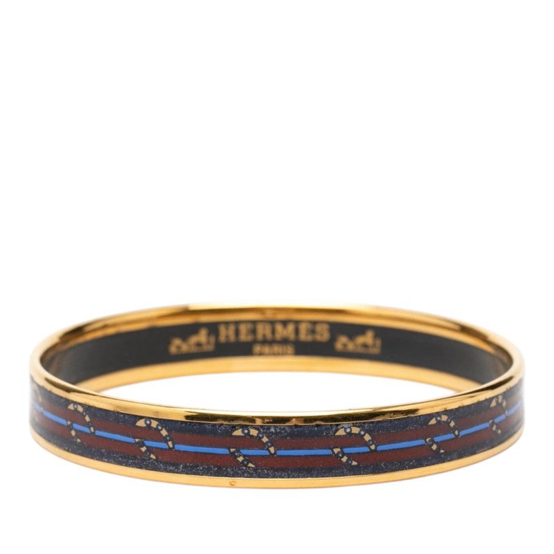 Hermes Enamel PM Cloisonne Bangle Gold Navy Plated Bracelet