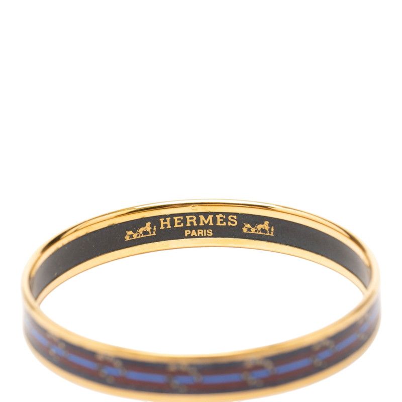 Hermes Enamel PM Cloisonne Bangle Gold Navy Plated Bracelet — view 4