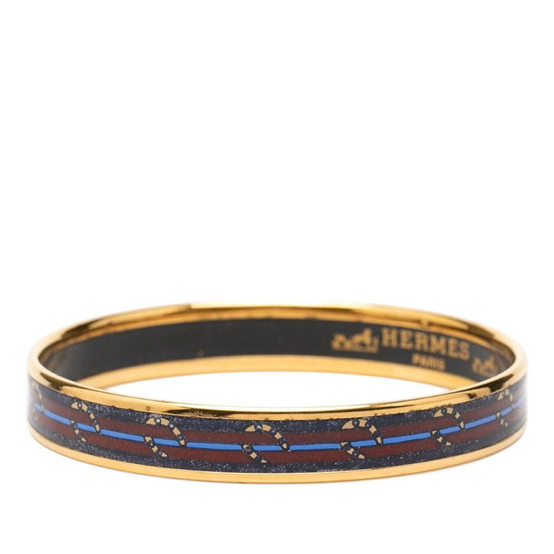 Hermes Enamel PM Cloisonne Bangle Gold Navy Plated Bracelet — view 2