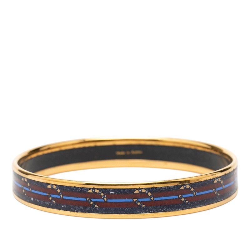 Hermes Enamel PM Cloisonne Bangle Gold Navy Plated Bracelet — view 3