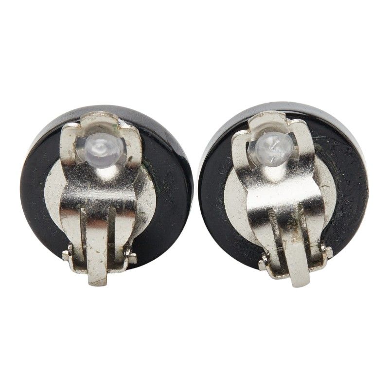 Chanel Round Earrings Black Plastic Metal — view 3