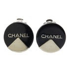 Chanel Round Earrings Black Plastic Metal — view 2