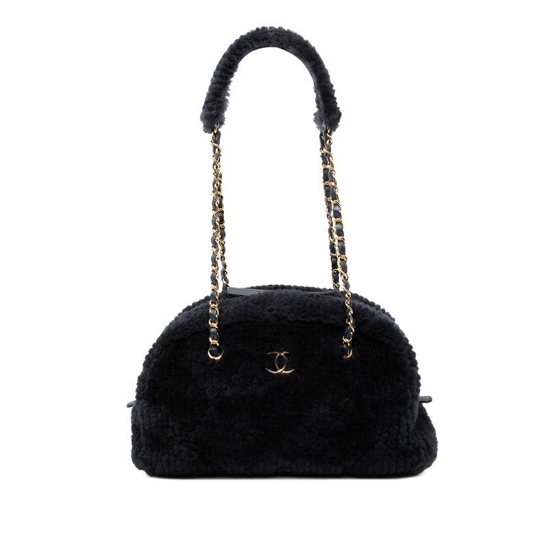 Chanel Coconage Large Bowling Bag Navy Gold Shearling Lambskin