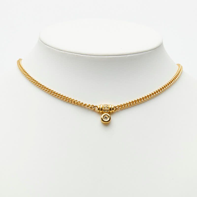 Dior Pendant Chain Necklace Gold Plated Rhinestone — view 7