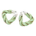Bottega Veneta Twist Hoop Earrings Green Leather Silver