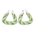 Bottega Veneta Twist Hoop Earrings Green Leather Silver — view 3