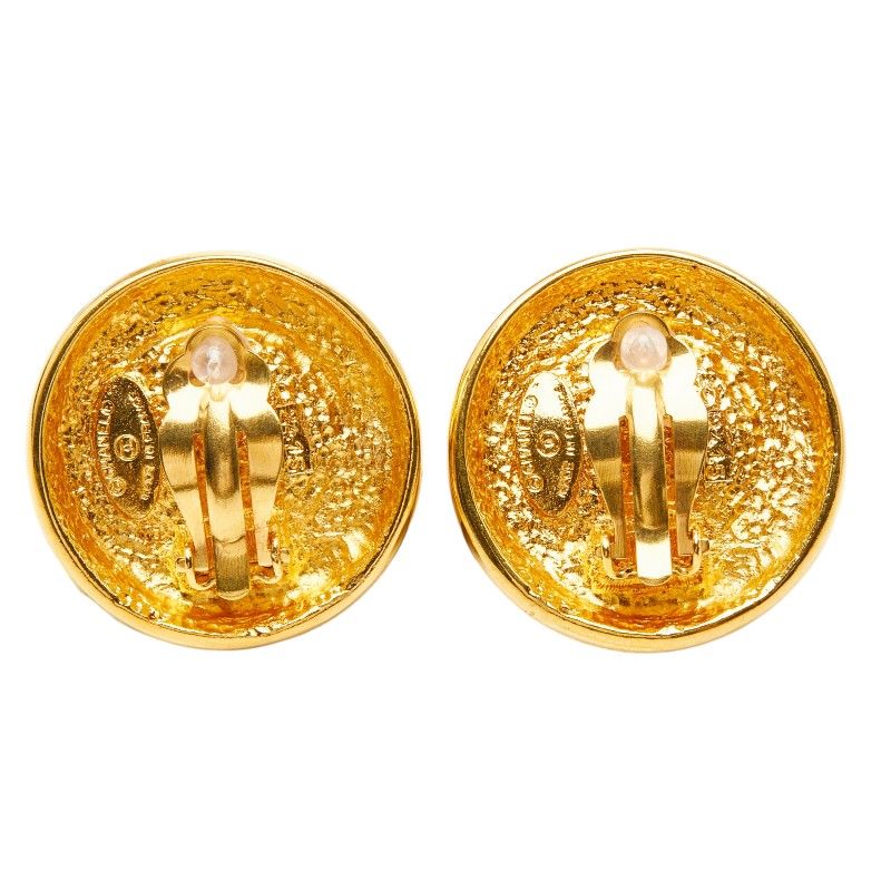 Chanel CC Logo Vintage Round Earrings Gold Yellow Rhinestone Plated — view 3