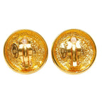 Chanel CC Logo Vintage Round Earrings Gold Yellow Rhinestone Plated — view 3