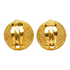 Chanel CC Logo Vintage Round Earrings Green Gold Rhinestone Plated — view 3