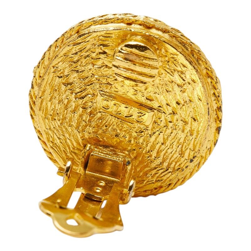Chanel CC Logo Vintage Round Earrings Green Gold Rhinestone Plated — view 4