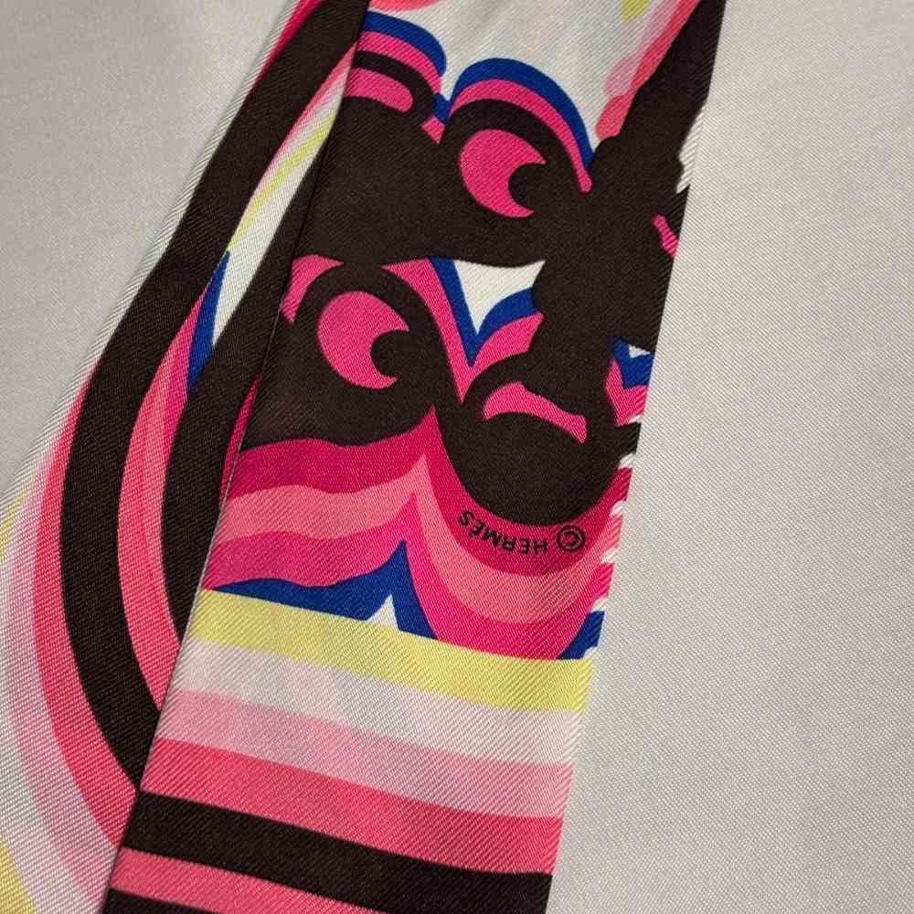 Hermes Brides de Gala Rose Vif Brown Jaune Twilly Scarf Pink — view 3
