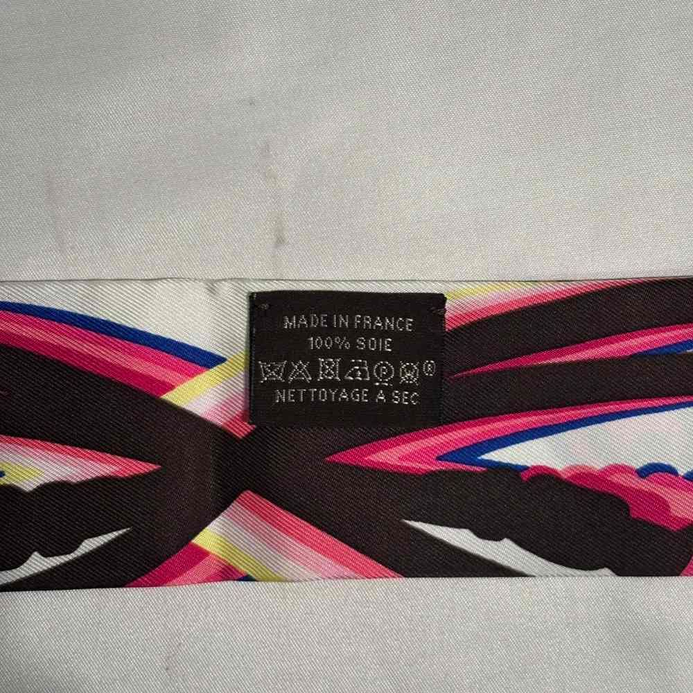 Hermes Brides de Gala Rose Vif Brown Jaune Twilly Scarf Pink — view 5