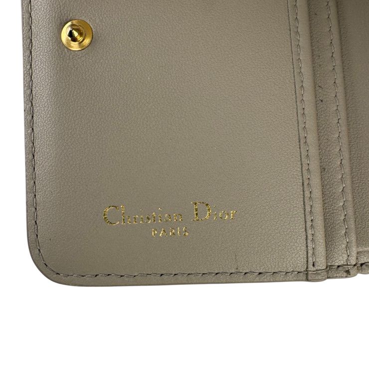 Dior Bifold Wallet Cannage Compact Beige Leather Gold — view 9