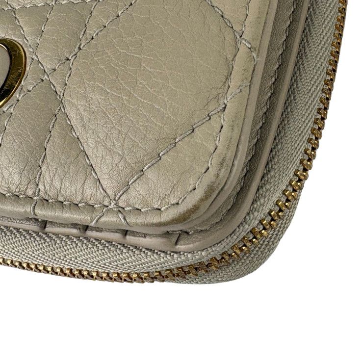 Dior Bifold Wallet Cannage Compact Beige Leather Gold — view 4