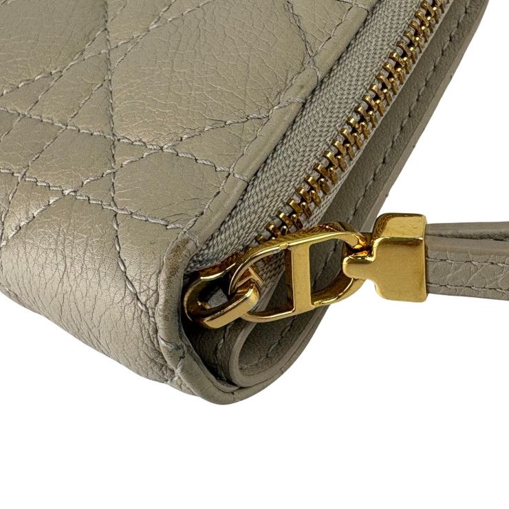 Dior Bifold Wallet Cannage Compact Beige Leather Gold — view 5
