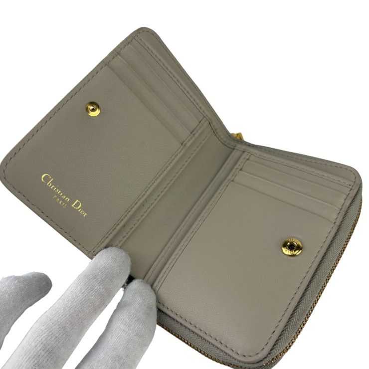 Dior Bifold Wallet Cannage Compact Beige Leather Gold — view 7
