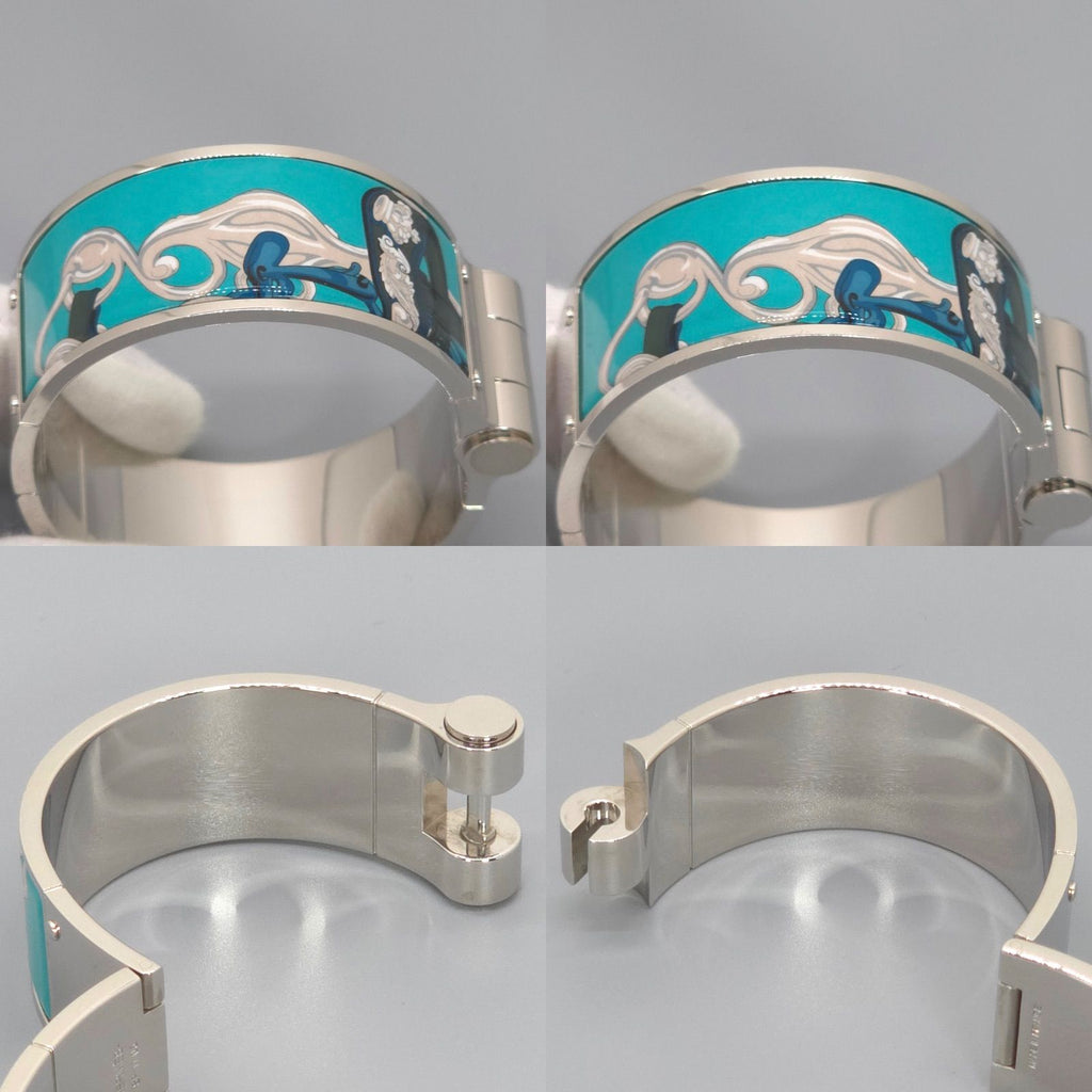 Hermes Enamel Bracelet Charnier GM Bangle 18 cm Silver — view 4