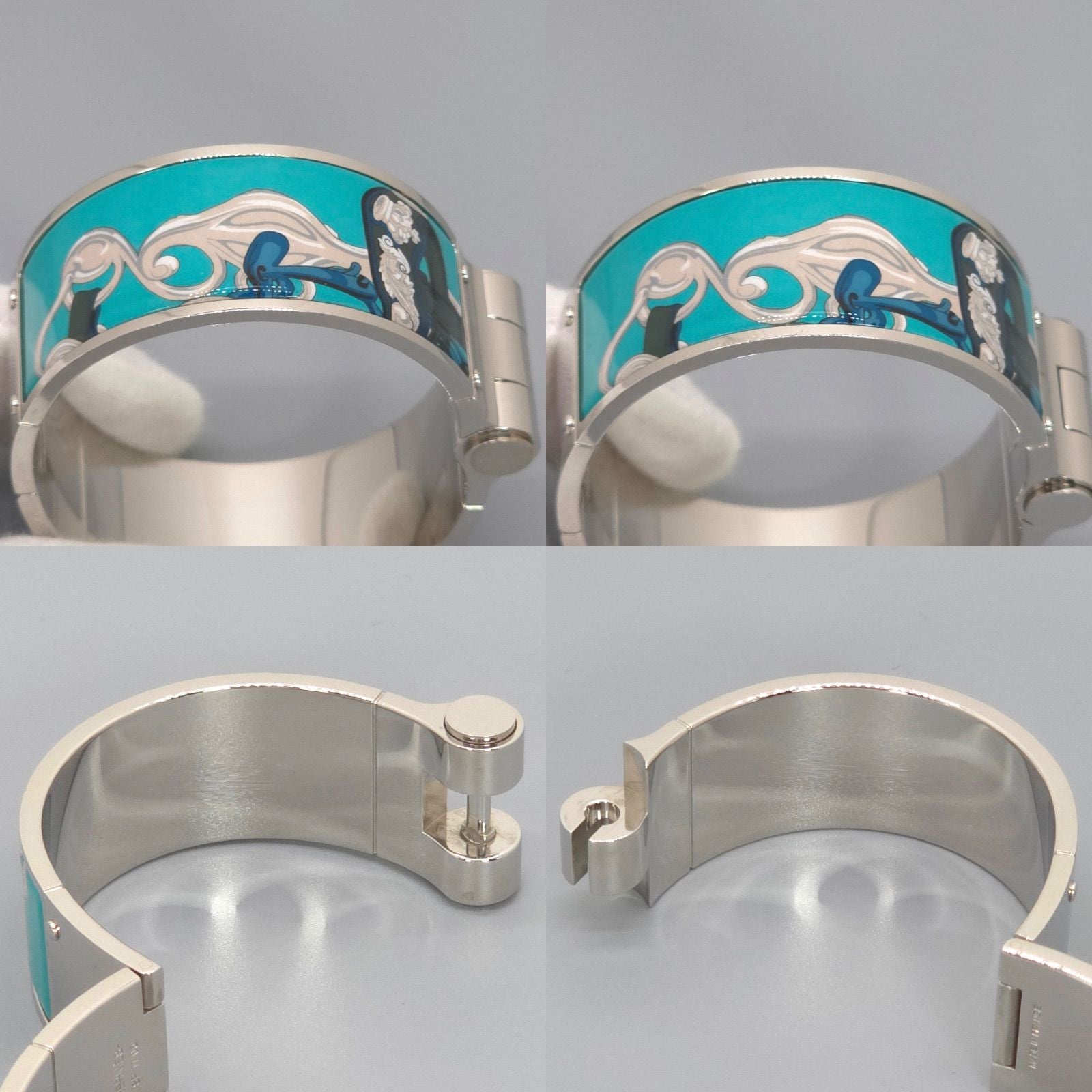 Hermes Enamel Bracelet Charnier GM Bangle 18 cm Silver — view 4
