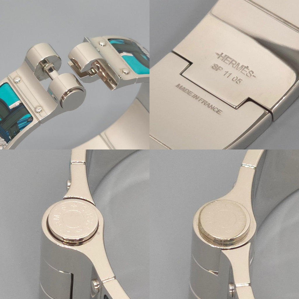 Hermes Enamel Bracelet Charnier GM Bangle 18 cm Silver — view 5