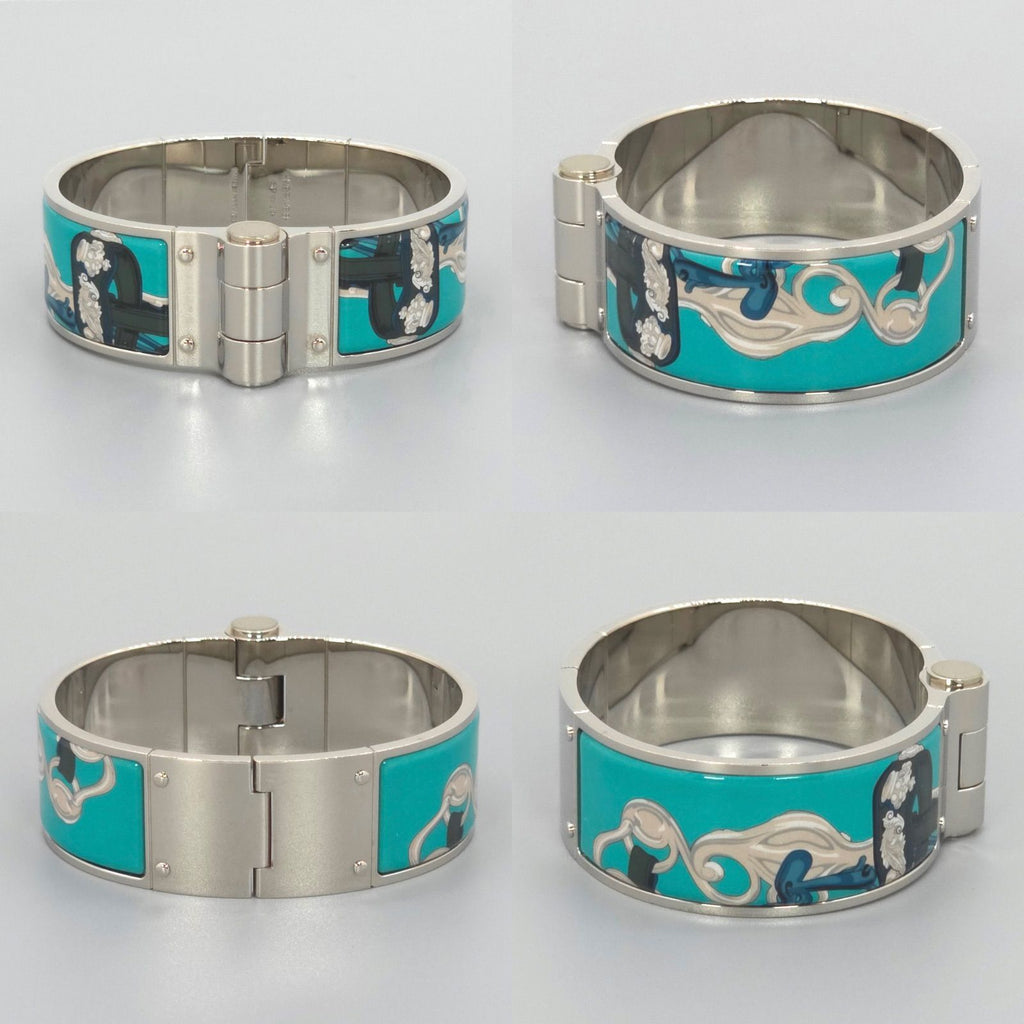Hermes Enamel Bracelet Charnier GM Bangle 18 cm Silver — view 2