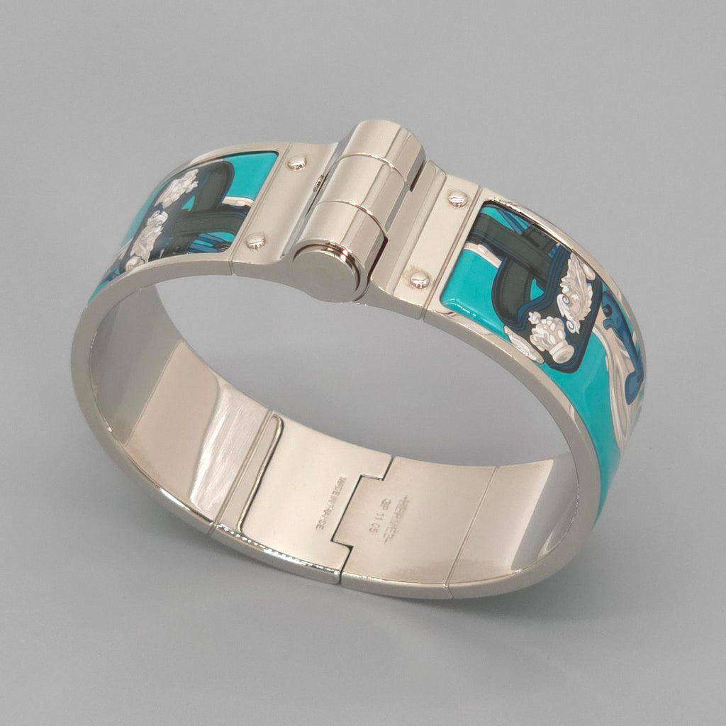Hermes Enamel Bracelet Charnier GM Bangle 18 cm Silver — view 7