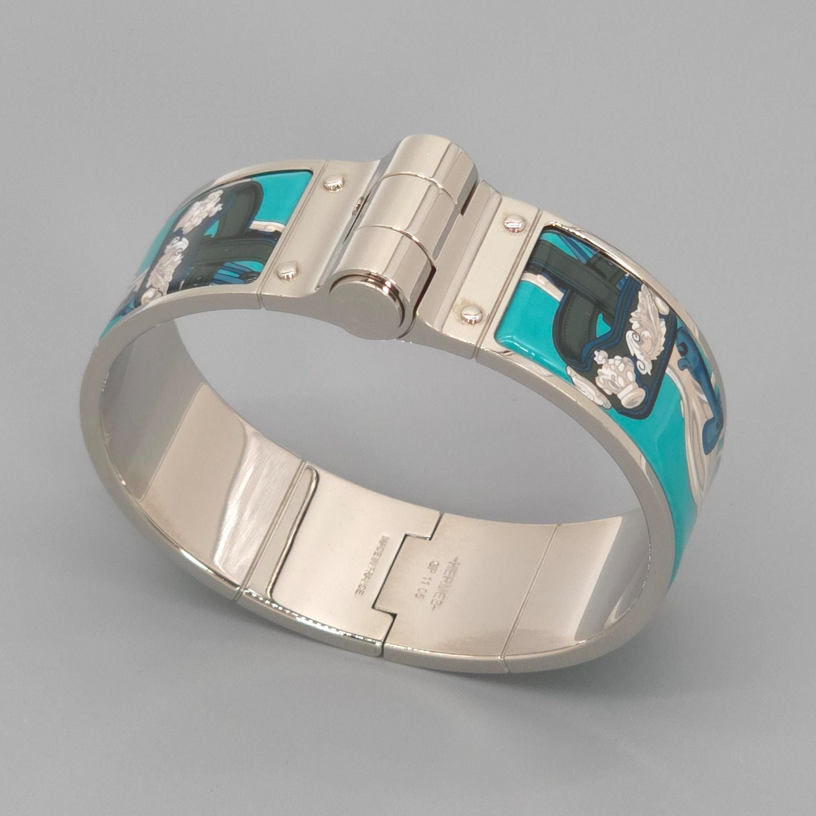 Hermes Enamel Bracelet Charnier GM Bangle 18 cm Silver — view 7