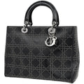 Dior Lady Studs Cannage Handbag Leather Black