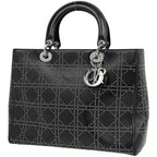 Dior Lady Studs Cannage Handbag Leather Black