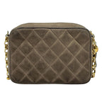 Chanel CC Logo Fringe Chain Shoulder Bag Quilted Tassel Suede Green Beige — view 3