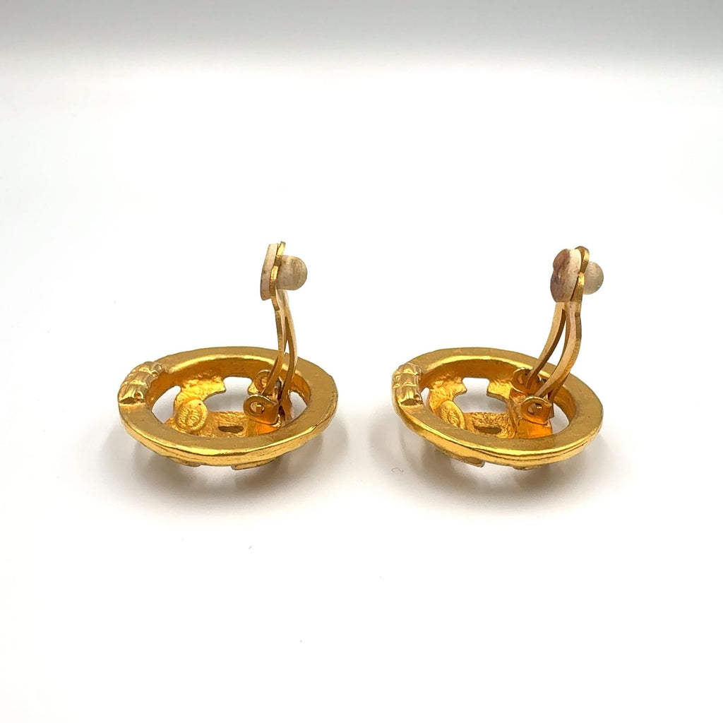 Chanel CC Logo Watermark Round Gold Plated Earrings — view 8