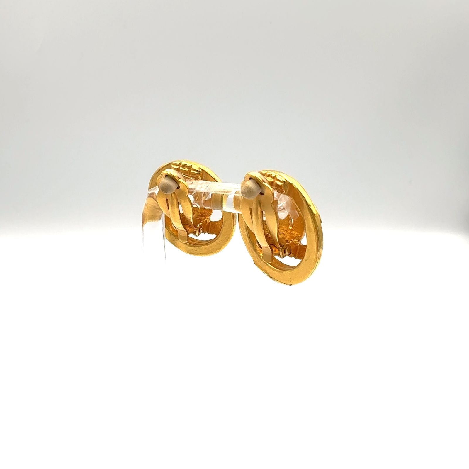 Chanel CC Logo Watermark Round Gold Plated Earrings — view 3