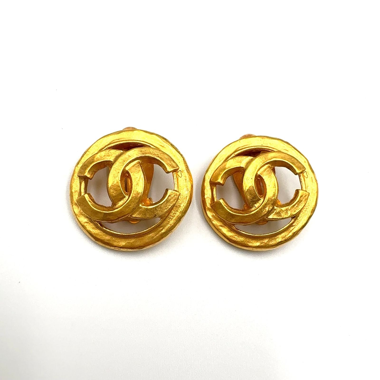 Chanel CC Logo Watermark Round Gold Plated Earrings — view 5