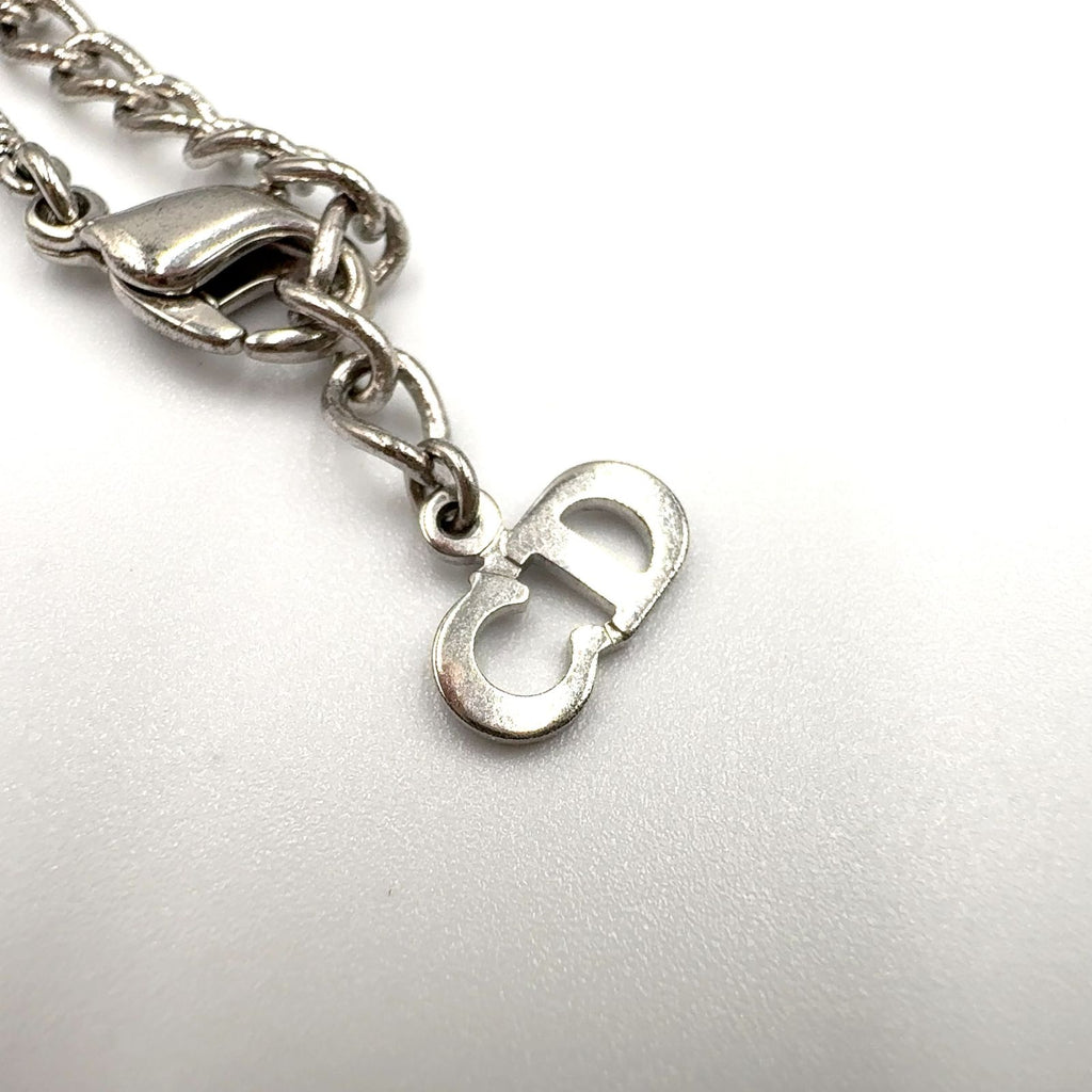 Dior Rhinestone Logo Heart Metal Color Clear Silver Necklace — view 5
