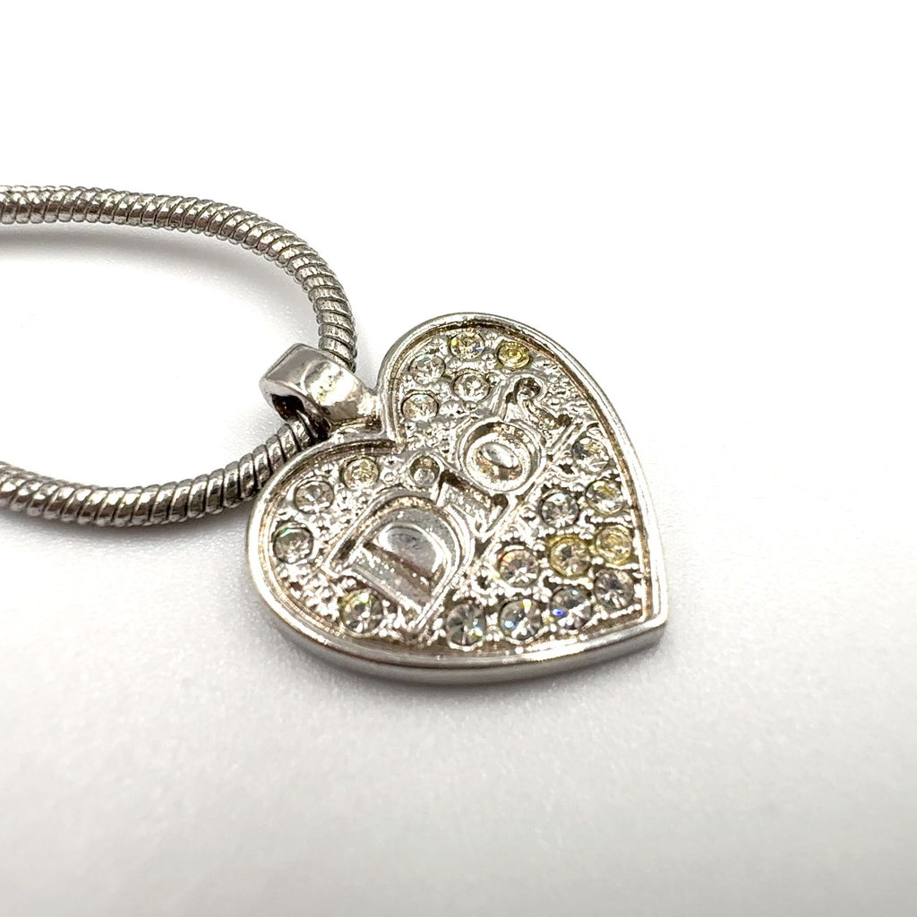 Dior Rhinestone Logo Heart Metal Color Clear Silver Necklace — view 9