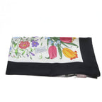 Gucci Flora Print Silk Twill Scarf White Black — view 7