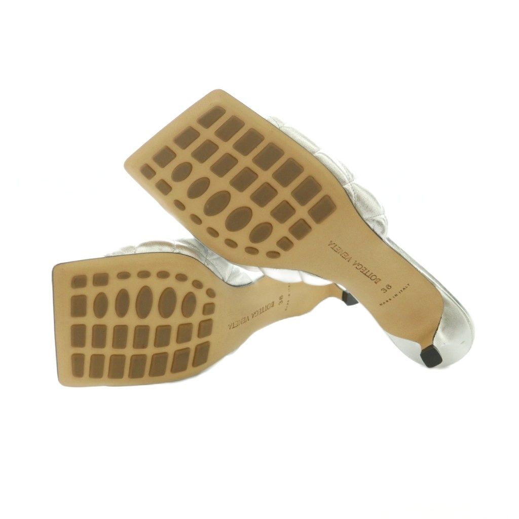 Bottega Veneta Padded Quilted Mules Sandals Square Toe 36 Silver Color — view 6