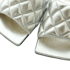 Bottega Veneta Padded Quilted Mules Sandals Square Toe 36 Silver Color — view 3