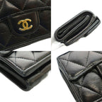 Chanel Quilted Small Flap Wallet Trifold Compact CC Logo One Point Lambskin — view 9