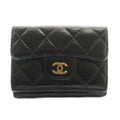 Chanel Quilted Small Flap Wallet Trifold Compact CC Logo One Point Lambskin