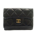 Chanel Quilted Small Flap Wallet Trifold Compact CC Logo One Point Lambskin