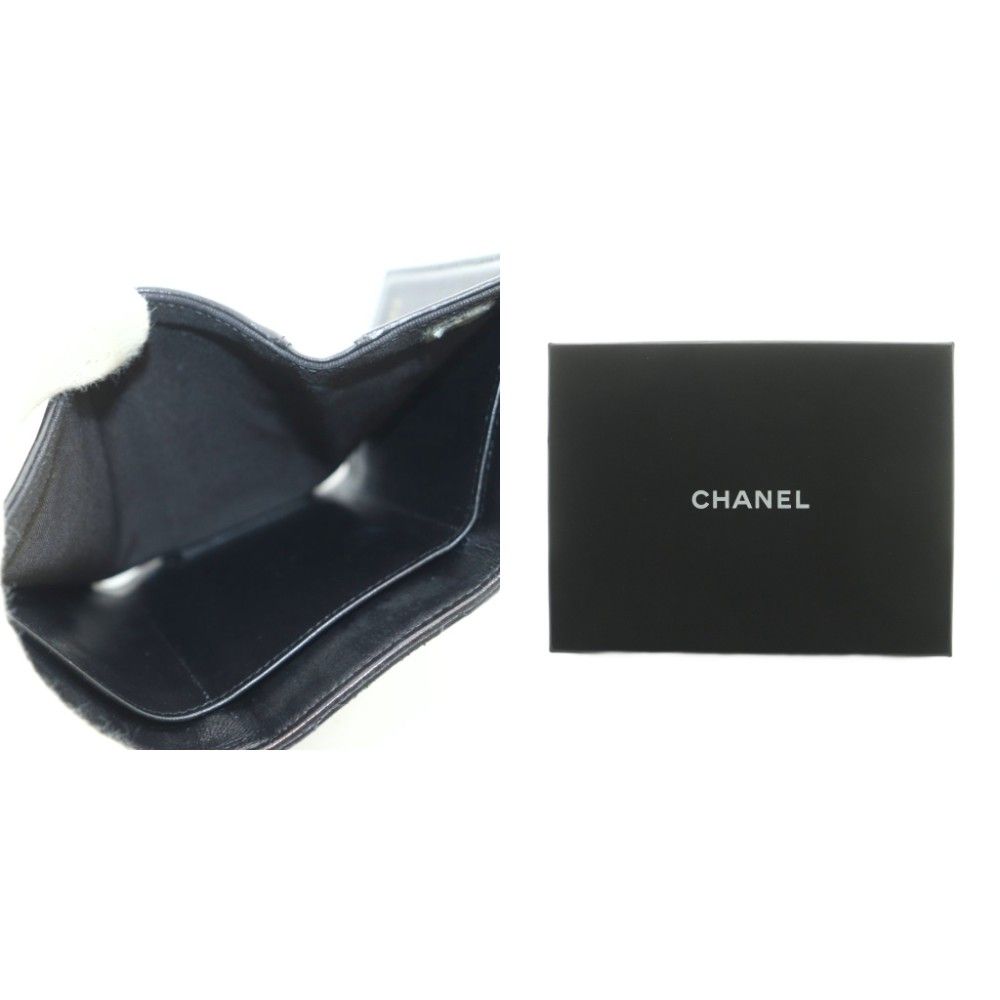 Chanel Quilted Small Flap Wallet Trifold Compact CC Logo One Point Lambskin — view 8