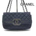 Chanel CC Logo Cruise Line Canvas Chain Shoulder Bag Navy Purse