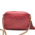 Chanel CC Logo Fringe Chain Shoulder Bag Red — view 3