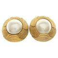 Chanel Faux Pearl Round Earrings Gold
