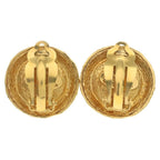 Chanel Faux Pearl Logo Round Earrings Gold — view 2
