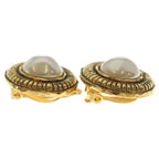 Chanel Faux Pearl Logo Round Earrings Gold — view 3